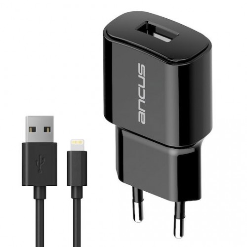 Φορτιστής Ancus C60 USB-A 5V / 2A 10W με Αποσπώμενο Καλώδιο Lightning 1m Μαύρος