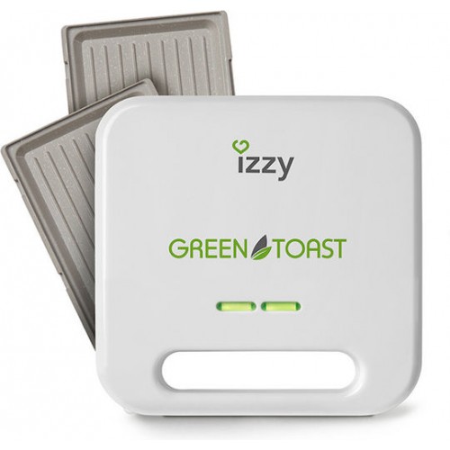 Izzy IZ-2010 Green Toast Τοστιέρα με Αποσπώμενες Πλάκες για 2 Τοστ 800W Λευκή