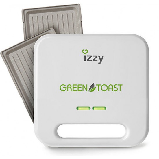 Izzy IZ-2010 Green Toast Τοστιέρα με Αποσπώμενες Πλάκες για 2 Τοστ 800W Λευκή