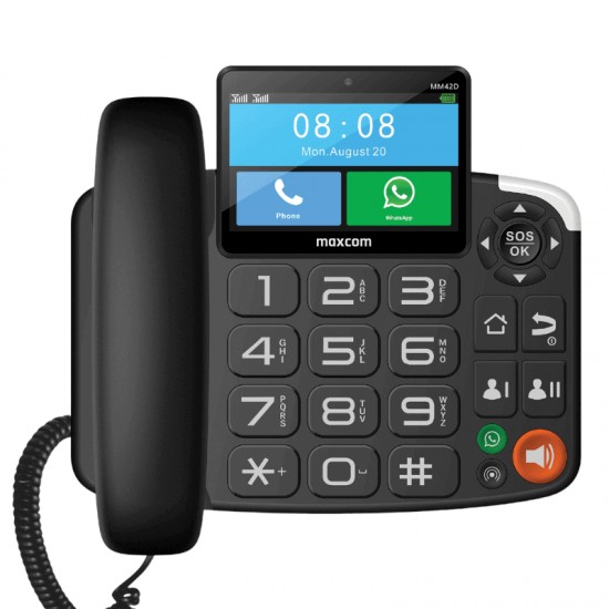 Σταθερό GSM Τηλέφωνο Maxcom MM42D SE 4G με Κάρτα SIM , Πλήκτρο SOS, Android 12 16GB/2 GB Μαύρο