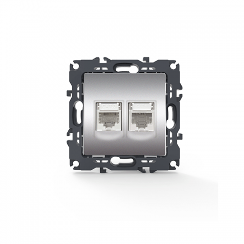 Prime Πρίζα Τηλεφώνου 1xRJ11 CAT3 IP20 & Πρίζα Δικτύου 1xRJ45 CAT6 UTP IP20 Mατ Αλουμίνιο