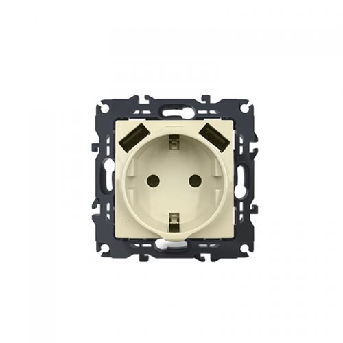 Prime Πρίζα Σούκο Ασφαλείας 1x2P+E 16A 250VAC & 2 USB 5VDC 3.1A IP20 Ιβουάρ