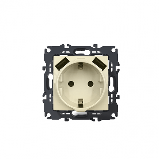 Prime Πρίζα Σούκο Ασφαλείας 1x2P+E 16A 250VAC & 2 USB 5VDC 3.1A IP20 Ιβουάρ