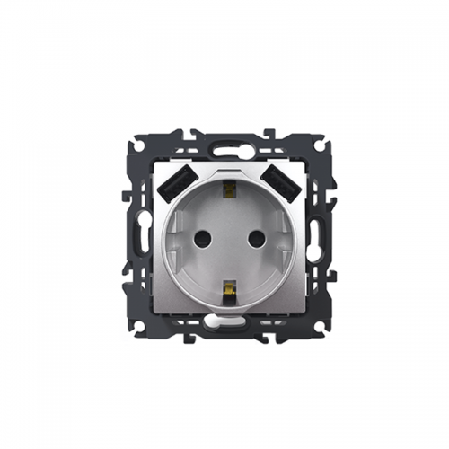 Prime Πρίζα Σούκο Ασφαλείας 1x2P+E 16A 250VAC & 2 USB 5VDC 3.1A IP20 Mατ Αλουμίνιο