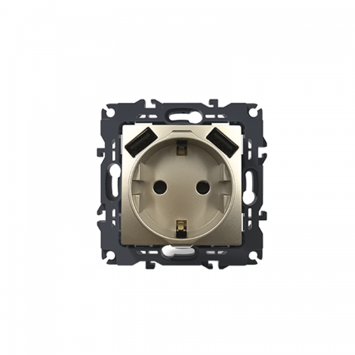 Prime Πρίζα Σούκο Ασφαλείας 1x2P+E 16A 250VAC & 2 USB 5VDC 3.1A IP20 Mατ Σαμπανιζέ