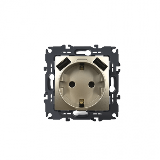 Prime Πρίζα Σούκο Ασφαλείας 1x2P+E 16A 250VAC & 2 USB 5VDC 3.1A IP20 Mατ Σαμπανιζέ