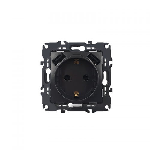 Prime Πρίζα Σούκο Ασφαλείας 1x2P+E 16A 250VAC & 2 USB 5VDC 3.1A IP20 Mατ Ανθρακί