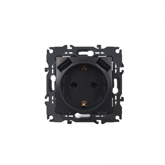 Prime Πρίζα Σούκο Ασφαλείας 1x2P+E 16A 250VAC & 2 USB 5VDC 3.1A IP20 Mατ Ανθρακί