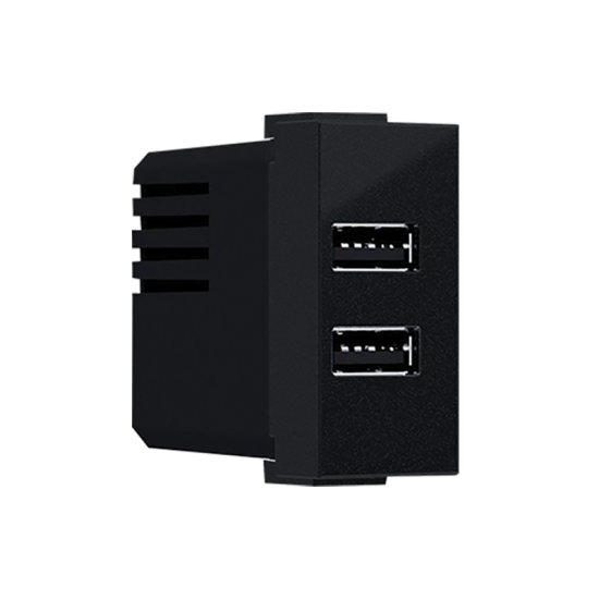 Modys Πρίζα Τροφοδοσίας Usb 1 Στ. 2xUSB Μαύρη Ματ 5VDC 2X1.2A IP20
