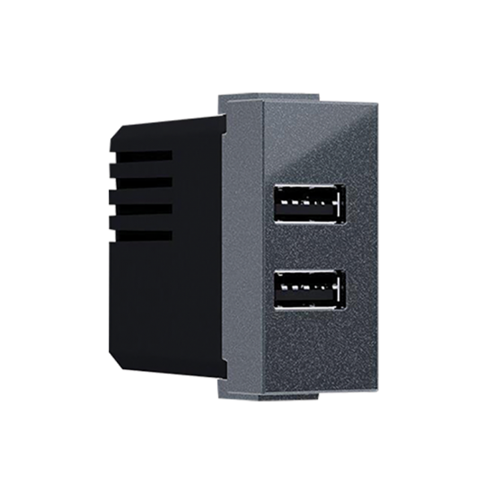 Modys Πρίζα Τροφοδοσίας Usb 1 Στ. 2xUSB Ανθρακί 5VDC 2X1.2A IP20