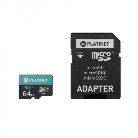 PLATINET microSDXC SECURE DIGITAL + ADAPTER SD 64GB class10 U1 70MB/s