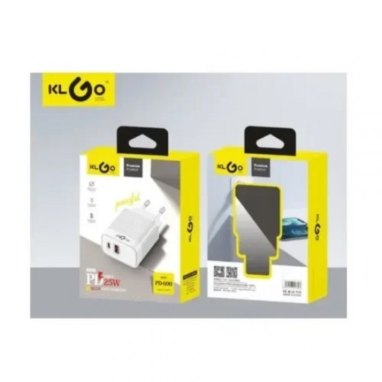 KLGO Φορτιστής PD-600 Χωρίς Καλώδιο Με Θύρα USB-A και Θύρα USB-C 25W QUICK CHARGE 3.0 / POWER DELIVERY Λευκός