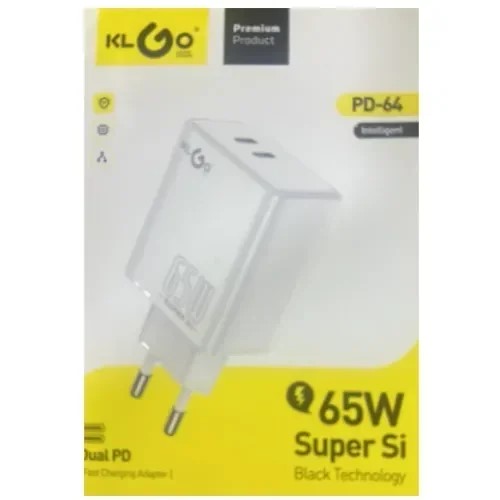 KLGO Φορτιστής PD-64 Χωρίς Καλώδιο 65W για Γρήγορη Φόρτιση Super Si Black Technology με 2 Θύρες 