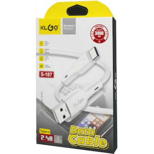 KLGO S187 USB 2.0 Cable USB-C male - USB-A male Λευκό 3m