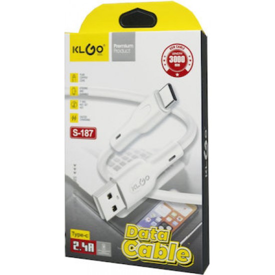 KLGO S187 USB 2.0 Cable USB-C male - USB-A male Λευκό 3m