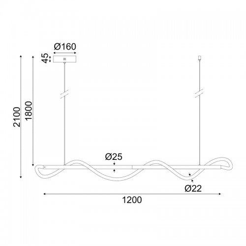 Φωτιστικό Κρεμαστό LED 36W 3000K 2000LM Κύμα Μαύρο Μεταλλικό IP20