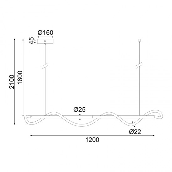 Φωτιστικό Κρεμαστό LED 36W 3000K 2000LM Κύμα Μαύρο Μεταλλικό IP20