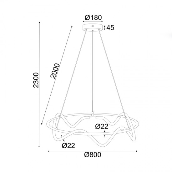 Φωτιστικό Κρεμαστό KYMA LED 60W 3000K 3400LM Κύμα Μαύρο Μεταλλικό IP20 