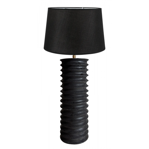 Φωτιστικό Tli 6332 40BK Επιτραπέζια Λάμπα Ξύλινη Μαύρη Με Ραβδώσεις & Αμπαζούρ Μαύρο
