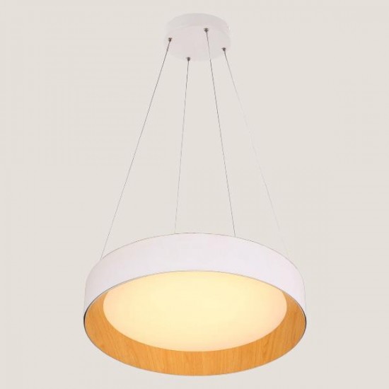 Φωτιστικό Κρεμαστό Στρογγυλό LED 50W Λευκό/Ξύλο Δρυς