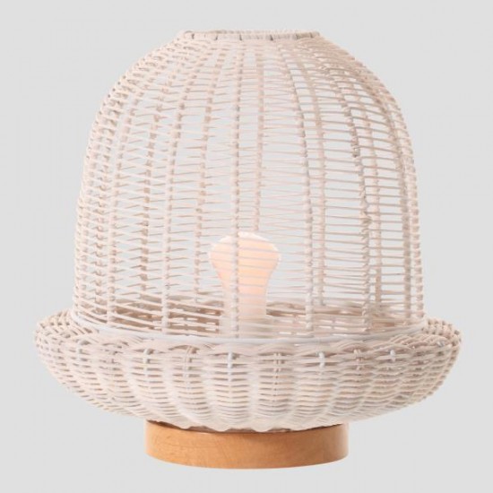 Φωτιστικό Πορτατίφ Βάση Ξύλο & Rattan Λευκό