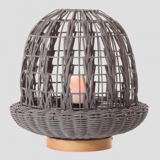 Φωτιστικό Πορτατίφ Βάση Ξύλο & Rattan Γκρι