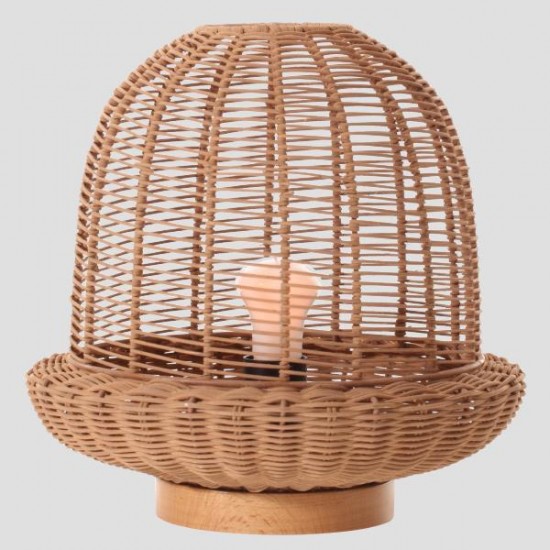 Φωτιστικό Πορτατίφ Βάση Ξύλο & Rattan Μπεζ