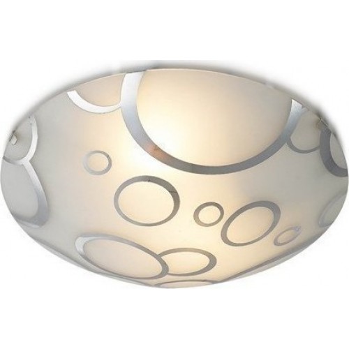 Πλαφονιέρα τρίφωτη σε σχήμα στρόγγυλο Ø40 άσπρο γυαλί με μεταλλικούς κύκλους σε χρώμιο