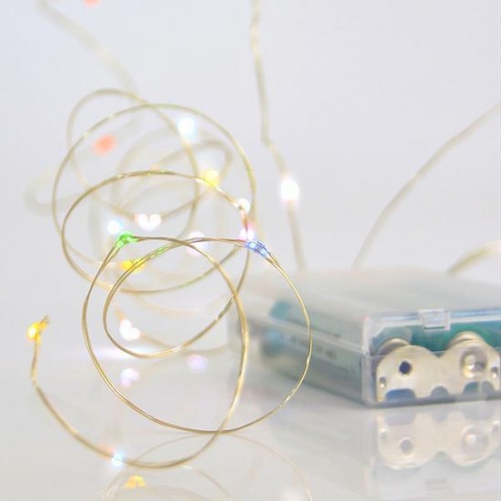 ΣΕΙΡΑ, 20 MINI LED, ΜΠΑΤΑΡΙΑΣ 3xAA, ΑΣΗΜΙ ΧΑΛΚΙΝΟ ΚΑΛΩΔΙΟ, ΧΡΩΜΑΤΙΣΤΟ LED ΑΝΑ 10cm, ΠΡΟΕΚΤΑΣΗ ΠΑΡΟΧΗΣ 10cm, IP20