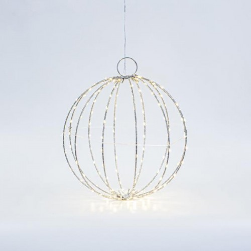 ΑΣΗΜΙ ΜΕΤΑΛΛΙΚΗ ΜΠΑΛΑ ΦΩΤΙΖΟΜΕΝΗ 30cm, 144 MINI LED, ΣΤΑΘΕΡΟΣ ΜΕΤΑΣΧΗΜΑΤΙΣΤΗΣ, ΑΣΗΜΙ ΧΑΛΚΙΝΟ ΚΑΛΩΔΙΟ, ΘΕΡΜΟ ΛΕΥΚΟ LED, ΠΡΟΕΚΤΑΣΗ ΠΑΡΟΧΗΣ 3m, IP44