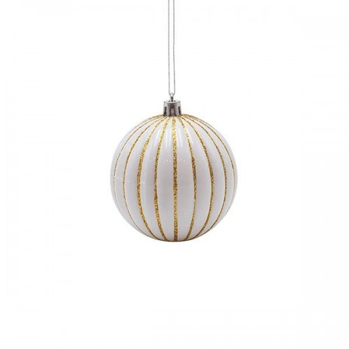 ΜΠΑΛΑ ΠΛΑΣΤΙΚΗ, ΛΕΥΚΗ ΜΕ ΧΡΥΣΕΣ ΑΝΑΓΛΥΦΕΣ ΡΙΓΕΣ, ΣΕΤ 6ΤΜΧ, 8cm