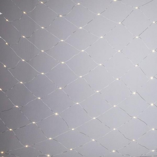 ΔΙΧΤΥ, 150 MINI MILKY LED, 27V ΜΕΤΑΣΧΗΜΑΤΙΣΤΗ, ΣΤΑΘΕΡΟ, ΔΙΑΦΑΝΟ ΠΛΑΚΕ ΧΑΛΚΙΝΟ ΚΑΛΩΔΙΟ, ΘΕΡΜΟ ΛΕΥΚΟ LED (H250 x W200cm), ΠΡΟΕΚΤΑΣΗ ΠΑΡΟΧΗΣ 5m, IP44
