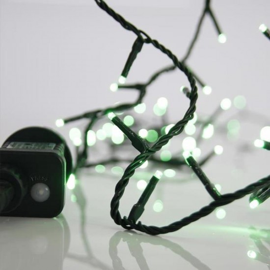 ΣΕΙΡΑ, 100 LED 3mm, 31V ΜΕΤΑΣΧΗΜΑΤΙΣΤΗ, 8 ΠΡΟΓΡΑΜΜΑΤΑ & ΜΝΗΜΗ, ΠΡΑΣΙΝΟ PVC ΚΑΛΩΔΙΟ, ΠΡΑΣΙΝΟ LED ΑΝΑ 5cm, ΠΡΟΕΚΤΑΣΗ ΠΑΡΟΧΗΣ 3m, ΙΡ44