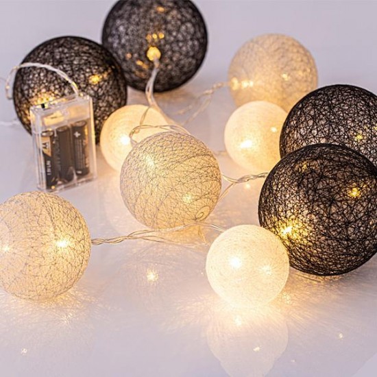 ΣΕΙΡΑ, 10 LED 5mm, 10 ΥΦΑΣΜΑΤΙΝΕΣ ΜΠΑΛΕΣ 6cm/8cm/10cm, ΜΠΑΤΑΡΙΑΣ 3xAA, ΔΙΑΦΑΝΟ PVC ΚΑΛΩΔΙΟ, ΘΕΡΜΟ ΛΕΥΚΟ LED ΑΝΑ 15cm, ΠΡΟΕΚΤΑΣΗ ΠΑΡΟΧΗΣ 50cm, IP20