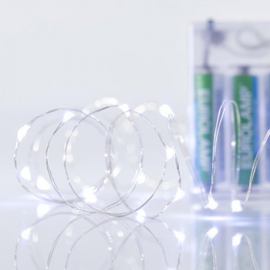 ΣΕΙΡΑ, 20 MINI LED, ΜΠΑΤΑΡΙΑΣ 3xAA, ΑΣΗΜΙ ΧΑΛΚΙΝΟ ΚΑΛΩΔΙΟ, ΛΕΥΚΟ LED ΑΝΑ 10cm, ΠΡΟΕΚΤΑΣΗ ΠΑΡΟΧΗΣ 10cm, IP20