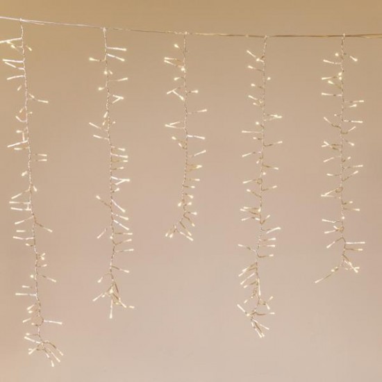 ΒΡΟΧΗ CLUSTER, 480 LED 3mm, 36V ΜΕΤΑΣΧΗΜΑΤΙΣΤΗ, 8 ΠΡΟΓΡΑΜΜΑΤΑ, 4 ΕΠΕΚΤΑΣΕΙΣ ΕΩΣ 3 ΣΕΤ, ΔΙΑΦΑΝΟ PVC ΚΑΛΩΔΙΟ, ΘΕΡΜΟ ΛΕΥΚΟ LED (H100 x W200cm, 30/40/50/50/40/30), ΠΡΟΕΚΤΑΣΗ ΠΑΡΟΧΗΣ 3m, IP44