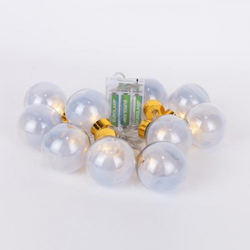 ΣΕΙΡΑ, 10 LED 5mm, ΔΙΑΚΟΣΜΗΤΙΚEΣ ΜΠΑΛΕΣ ΜΕ ΑΣΗΜΙ ΥΦΑΣΜΑ, ΜΠΑΤΑΡΙΑΣ 3ΧΑΑ, ΧΡΟΝΟΔΙΑΚΟΠΤΗ, ΔΙΑΦΑΝΟ PVC ΚΑΛΩΔΙΟ, ΘΕΡΜΟ ΛΕΥΚΟ LED ΑΝΑ 15cm, ΠΡΟΕΚΤΑΣΗ ΠΑΡΟΧΗΣ 30cm, IP20