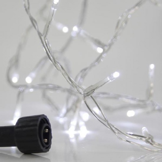 ΣΕΙΡΑ, 100 LED 3mm, 31V ΜΕΤΑΣΧΗΜΑΤΙΣΤΗ, 4 ΕΠΕΚΤΑΣΕΙΣ ΕΩΣ 3 ΣΕΤ, ΔΙΑΦΑΝΟ PVC ΚΑΛΩΔΙΟ, ΛΕΥΚΟ LED ΑΝΑ 5cm, ΠΡΟΕΚΤΑΣΗ ΠΑΡΟΧΗΣ 3m, ΙP44