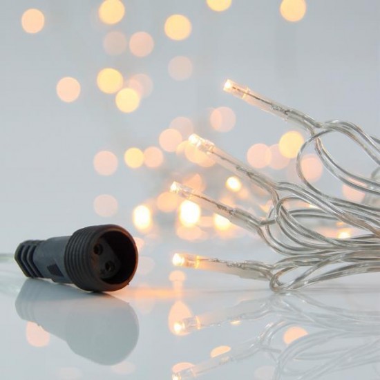 ΣΕΙΡΑ, 100 LED 3mm, 31V ΜΕΤΑΣΧΗΜΑΤΙΣΤΗ, 4 ΕΠΕΚΤΑΣΕΙΣ ΕΩΣ 3 ΣΕΤ, ΔΙΑΦΑΝΟ PVC ΚΑΛΩΔΙΟ, ΘΕΡΜΟ ΛΕΥΚΟ LED ΑΝΑ 5cm, ΠΡΟΕΚΤΑΣΗ ΠΑΡΟΧΗΣ 3m, ΙP44