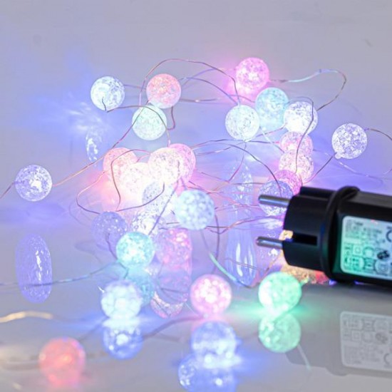 ΣΕΙΡΑ, 100 MINI LED, ΑΚΡΥΛΙΚΕΣ ΜΠΑΛΙΤΣΕΣ Φ2cm, 4.5V ΜΕΤΑΣΧΗΜΑΤΙΣΤΗ, ΣΤΑΘΕΡΟ, ΑΣΗΜΙ ΧΑΛΚΙΝΟ ΚΑΛΩΔΙΟ, ΟPAL ΧΡΩΜΑΤΙΣΤΟ LED ΑΝΑ 5cm, ΠΡΟΕΚΤΑΣΗ ΠΑΡΟΧΗΣ 3m, IP44