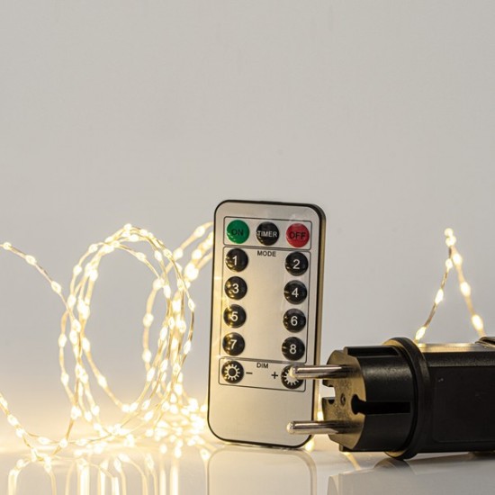 ΣΕΙΡΑ, 300 MINI LED, ΜΕΤΑΣΧΗΜΑΤΙΣΤΗ, ΤΗΛΕΧΕΙΡΙΣΤΗΡΙΟ (ON/OFF, TIMER, DIMMER), ΑΣΗΜΙ ΧΑΛΚΙΝΟ ΚΑΛΩΔΙΟ, ΘΕΡΜΟ ΛΕΥΚΟ LED ANA 1.5cm, ΠΡΟΕΚΤΑΣΗ ΠΑΡΟΧΗΣ 3m, ΙΡ44