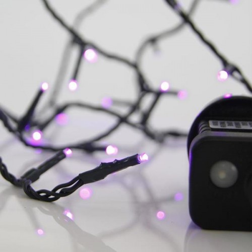 ΣΕΙΡΑ, 100 LED 3mm, 31V ΜΕΤΑΣΧΗΜΑΤΙΣΤΗ, 8 ΠΡΟΓΡΑΜΜΑΤΑ & ΜΝΗΜΗ, ΠΡΑΣΙΝΟ PVC ΚΑΛΩΔΙΟ, ΜΩΒ LED ΑΝΑ 5cm, ΠΡΟΕΚΤΑΣΗ ΠΑΡΟΧΗΣ 3m, ΙΡ44