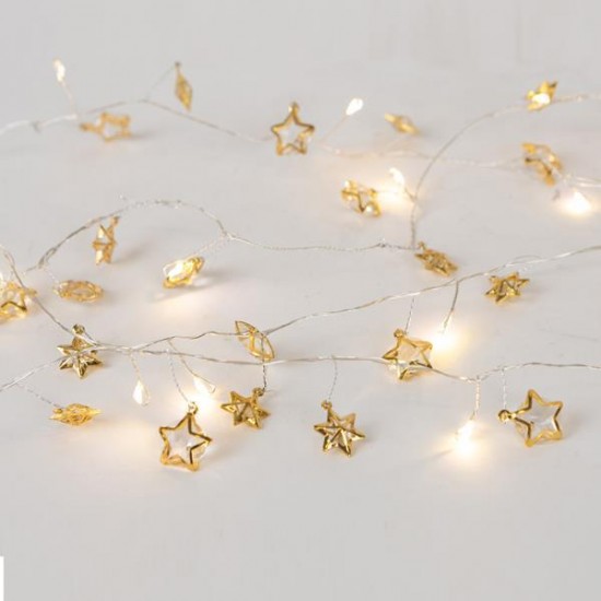 ΣΕΙΡΑ, 20 MINI LED, ΔΙΑΚΟΣΜΗΤΙΚΑ ΑΣΤΕΡΙΑ, ΜΠΑΤΑΡΙΑΣ 3xΑΑ, ΧΡΟΝΟΔΙΑΚΟΠΤΗ, ΑΣΗΜΙ ΧΑΛΚΙΝΟ ΚΑΛΩΔΙΟ, ΘΕΡΜΟ ΛΕΥΚΟ LED ΑΝΑ 10cm, ΠΡΟΕΚΤΑΣΗ ΠΑΡΟΧΗΣ 30cm, IP20