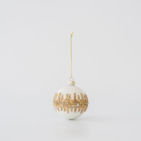 ΓΥΑΛΙΝΗ ΜΠΑΛΑ, ΛΕΥΚΗ, ΜΕ ΧΡΥΣΟ GLITTER, ΣΕΤ 4ΤΜΧ, 10cm