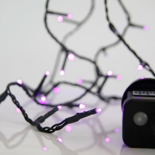 ΣΕΙΡΑ, 100 LED 3mm, 31V ΜΕΤΑΣΧΗΜΑΤΙΣΤΗ, 8 ΠΡΟΓΡΑΜΜΑΤΑ & ΜΝΗΜΗ, ΠΡΑΣΙΝΟ PVC ΚΑΛΩΔΙΟ, ΜΩΒ LED ΑΝΑ 5cm, ΠΡΟΕΚΤΑΣΗ ΠΑΡΟΧΗΣ 3m, ΙΡ44