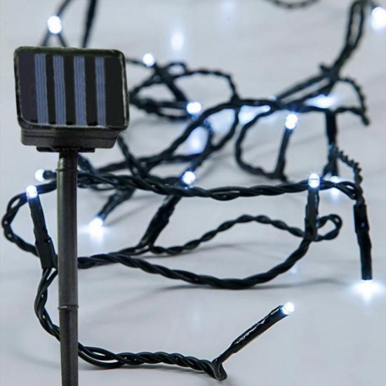 ΣΕΙΡΑ, 96 LED 5mm, ΗΛΙΑΚΟ ΣΥΛΛΕΚΤΗ ΜΕ ΑΙΣΘΗΤΗΡΑ ΦΩΤΟΣ, ΠΡΑΣΙΝΟ PVC ΚΑΛΩΔΙΟ, ΛΕΥΚΟ LED ΑΝΑ 10cm, ΠΡΟΕΚΤΑΣΗ ΠΑΡΟΧΗΣ 1m, IP44