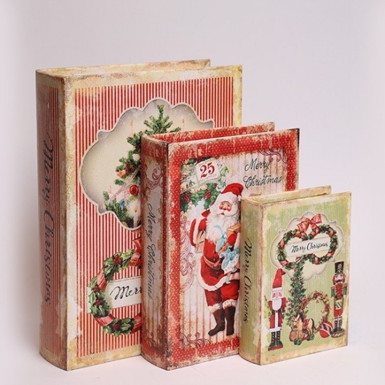ΒΙΒΛΙΑ ΔΙΑΚΟΣΜΗΤΙΚΑ, VINTAGE,  ΞΥΛΙΝΑ, ΣΕΤ 3 ΤΜΧ, 30x22x7.5,  23x17x6 ΚΑΙ 16x11x4.5cm