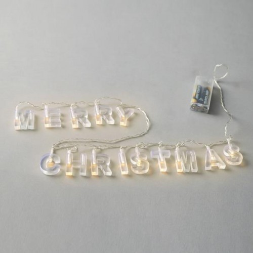ΣΕΙΡΑ, 14 LED 5mm, 'MERRY CHRISTMAS' ΜΕ ΔΙΑΦΑΝΑ ΓΡΑΜΜΑΤΑ, ΜΠΑΤΑΡΙΑΣ 2xAA, TIMER,  ΔΙΑΦΑΝΟ PVC ΚΑΛΩΔΙΟ, ΘΕΡΜΟ ΛΕΥΚΟ LED ΑΝΑ 8cm, ΠΡΟΕΚΤΑΣΗ ΠΑΡΟΧΗΣ 30cm, IP20
