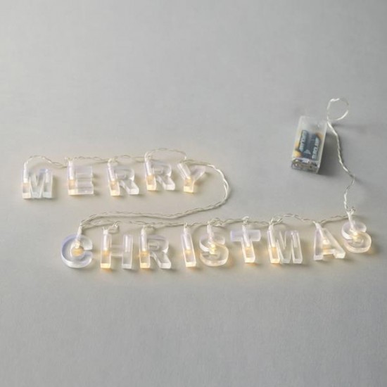 ΣΕΙΡΑ, 14 LED 5mm, 'MERRY CHRISTMAS' ΜΕ ΔΙΑΦΑΝΑ ΓΡΑΜΜΑΤΑ, ΜΠΑΤΑΡΙΑΣ 2xAA, TIMER,  ΔΙΑΦΑΝΟ PVC ΚΑΛΩΔΙΟ, ΘΕΡΜΟ ΛΕΥΚΟ LED ΑΝΑ 8cm, ΠΡΟΕΚΤΑΣΗ ΠΑΡΟΧΗΣ 30cm, IP20