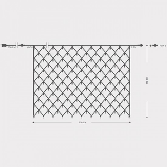 ΔΙΧΤΥ, 240 LED 3mm, 36V ΜΕΤΑΣΧΗΜΑΤΙΣΤΗ, 4 ΕΠΕΚΤΑΣΕΙΣ ΕΩΣ 3 ΣΕΤ, ΠΡΑΣΙΝΟ PVC ΚΑΛΩΔΙΟ, ΛΕΥΚΟ LED (H150 x W200cm), ΠΡΟΕΚΤΑΣΗ ΠΑΡΟΧΗΣ 3m, IP44